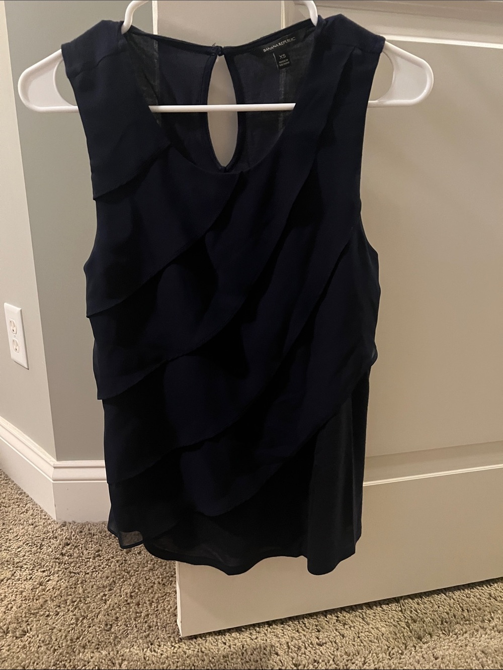 Navy Ruffled Sleeveless Blouse